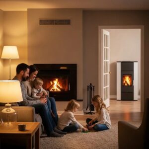 HVAC Blog 4 Cozy living room with a modern furnace creating a warm, comfortable atmosphere
